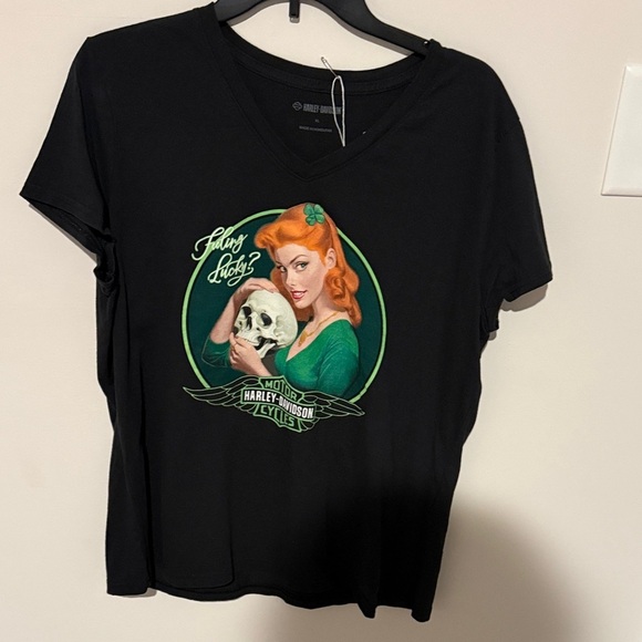 Harley-Davidson Tops - Harley-Davidson Black V-Neck Top with Graphic Design